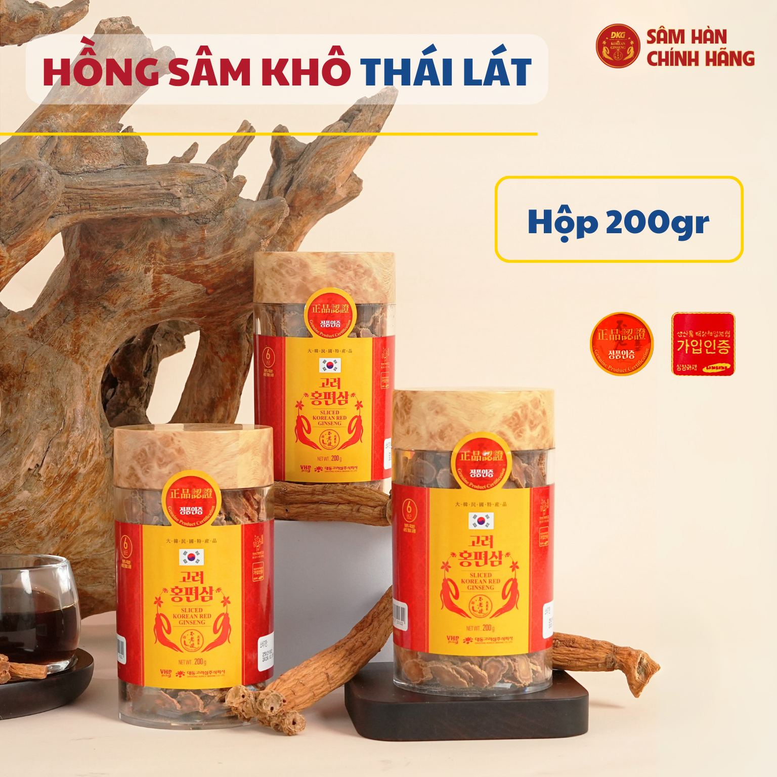 Hồng sâm HQ thái lát (200g dạng lọ) - Daedong Hồng sâm HQ thái lát (200g dạng lọ) - Daedong