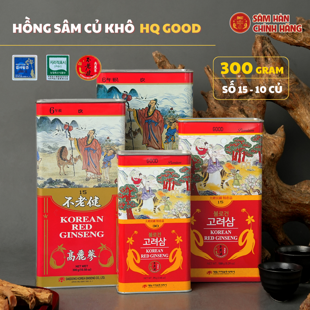 Hồng sâm củ khô HQ Good 300g - số 15 (10 củ) - Daedong Hồng sâm củ khô HQ Good 300g - số 15 (10 củ) - Daedong