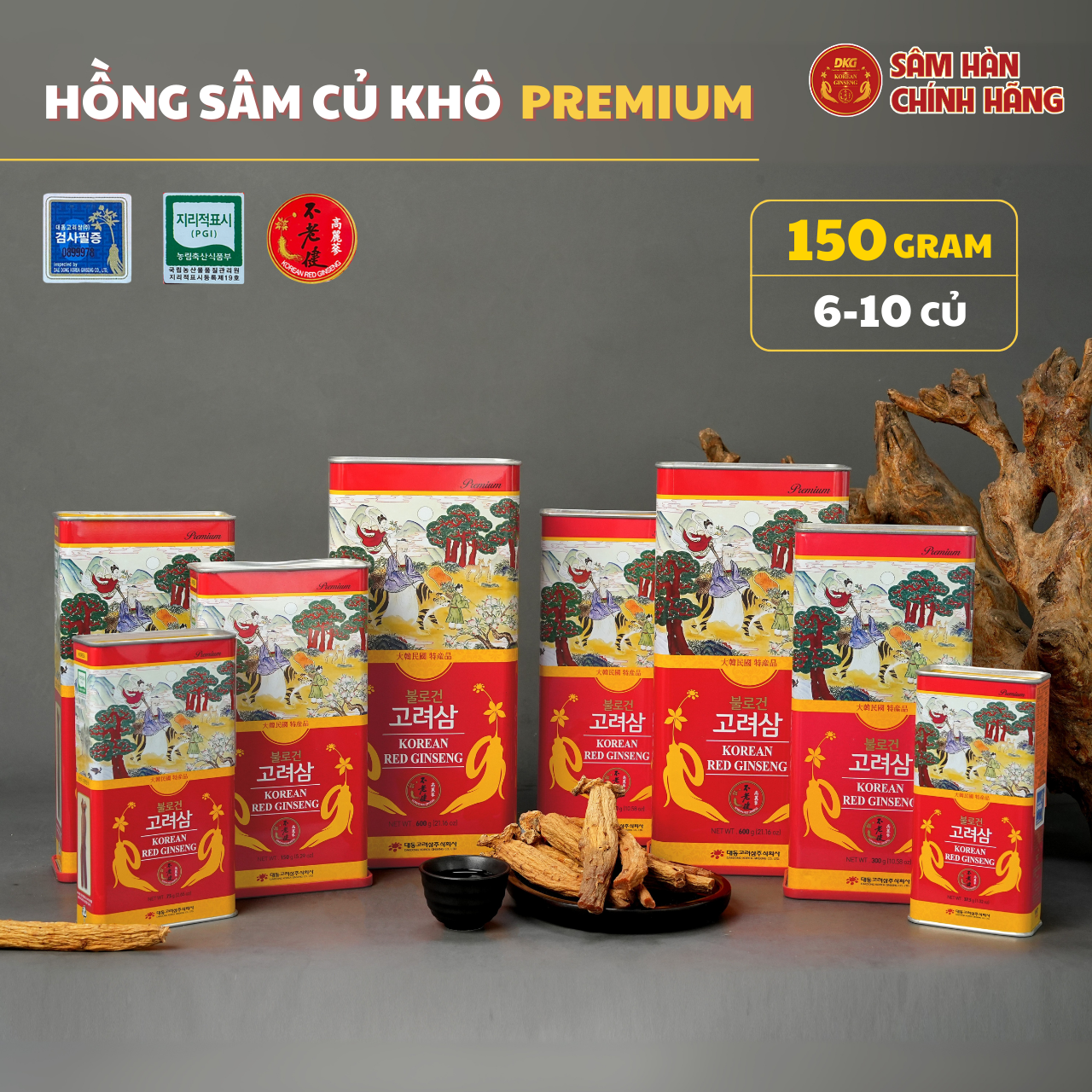Hồng sâm củ khô HQ Premium 150g (6-10củ) - Daedong Hồng sâm củ khô HQ Premium 150g (6-10củ) - Daedong
